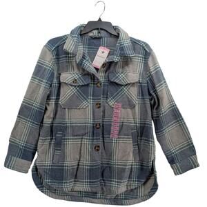 Members Mark Plaid Shacket S Blue‎ Green Layering Shirt Jacket Relaxed Fit Coat